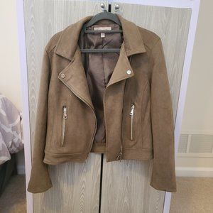 NBW Philosophy Faux Suede Asymmetrical Moto Jacket  - Dark Taupe - Size PM